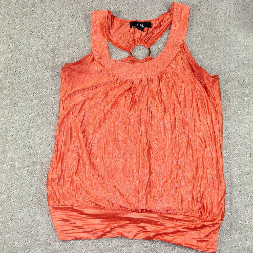 NWOT I.N. San Francisco Size S Orange Crinkle Fabric Blouse
